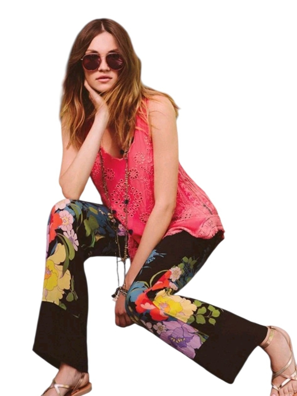 Johnny Was Black Floral 100% Cupro Rayon Wide Leg Pants Boho Sz L - Picture 2 of 7